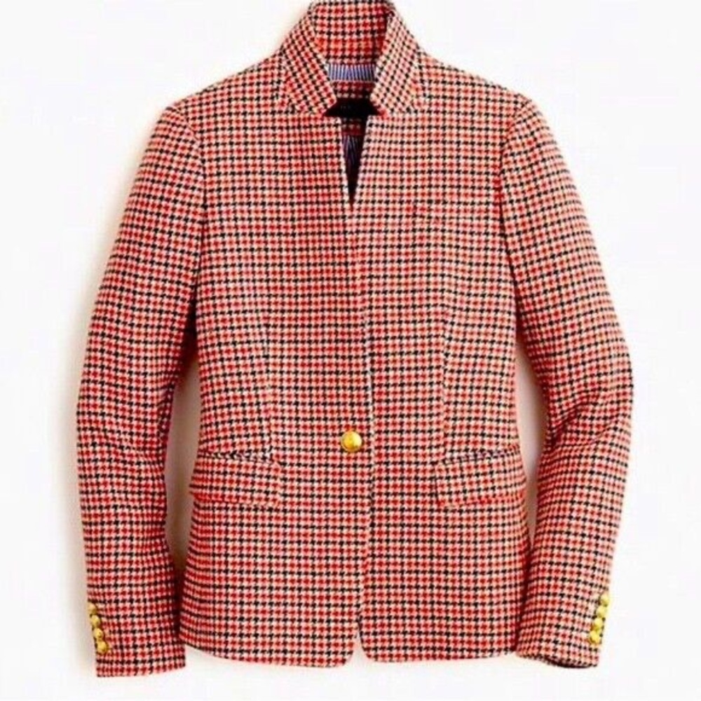 J. Crew Red Houndstooth Wool Blazer